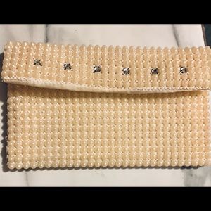 Vintage 60s wallet, coin purse. Faux mini pearl outside and satin inside
